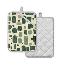 Yayeee Pot Holders Kitchen Heat Resistant with Pocket 7"x9.8" Cotton Oven Cooking Hot Pads, Green Geometric