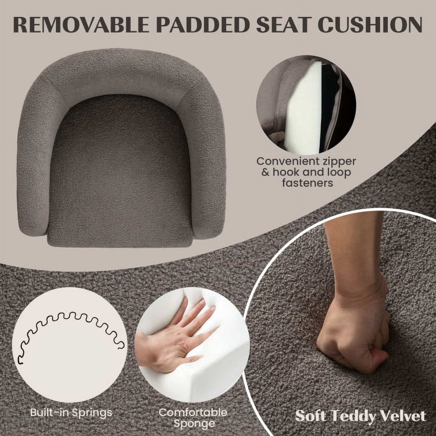 Finihen Accent Chair, Modern Upholstered Accent Chair, Modern Upholstered Barrel Teddy Velvet Chair with Ottoman, for Living Room, Bedroom, Gray Finihen Accent Chair, Modern Upholstered Accent Chair, Modern Upholstered Barrel Teddy Velvet Chair with Ottoman, for Living Room, Bedroom, Gray