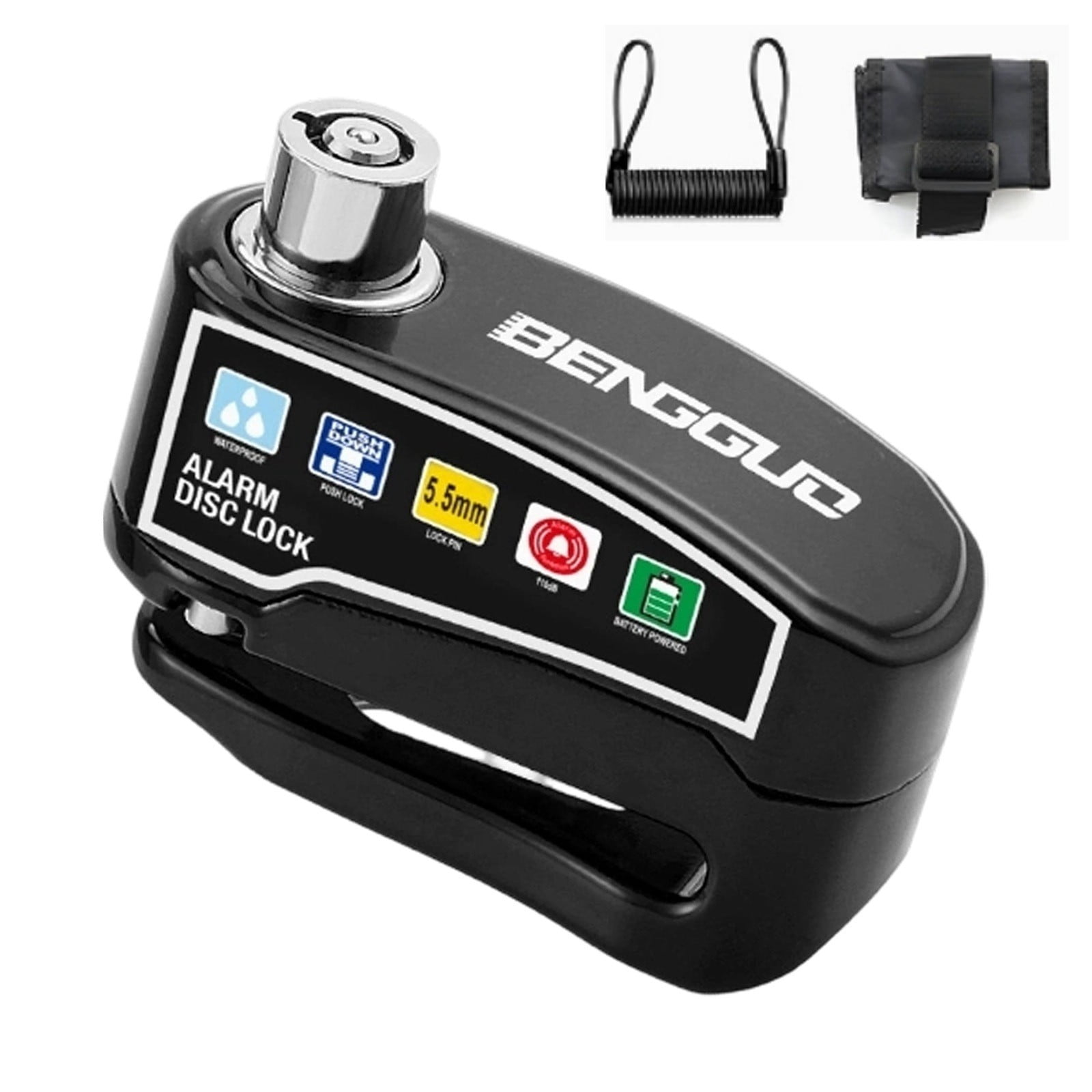 Alarm Disc Lock Motorcycle Disc Brake Lock with 110dB Alarm, Rechargeable Waterproof Motorcycle Locks Anti Theft 5.5mm Pin 4Ft Reminder Cable for Motorcycles Bike Scooter Carry Pouch,Lock