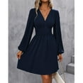 thumbnail image 3 of jinghuiyue Women Long Sleeve Dresses Casual V Neck A-line Midi Dress with Elastic High Waist L, 3 of 5