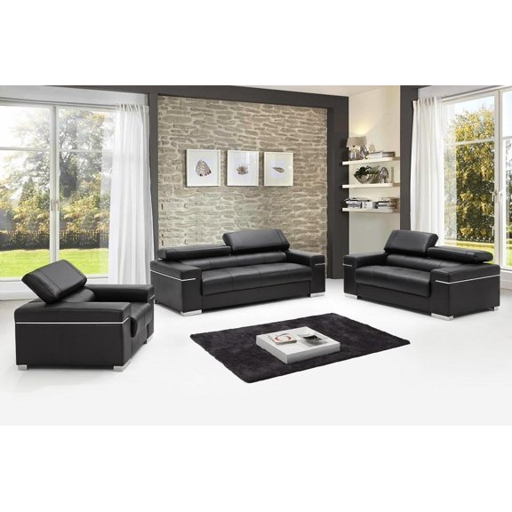 Black Leather With Adjustable Headrests Sofa Set 3 Pcs J&M Furniture Soho