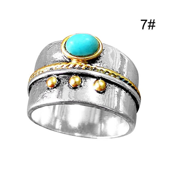 FENGGHAO Mother’s Day Gift Silver Turquoise Diamond Ring for Women, Natural Gemstone Fashion Jewelry, High Quality Metal, Sizes 6-11