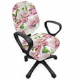 thumbnail image 1 of Floral Office Chair Slipcover, Watercolor Style Blush Toned Flowers and Leaves Bouquet Spring Design Print, Protective Stretch Decorative Fabric Cover, Standard Size, White Multicolor, by Ambesonne, 1 of 5