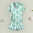 thumbnail image 6 of Abcomgle Pjs for Girls 14-16 Bownot Print Pajama Set for Girls Silk Button Down Short Sleeve Tshirt and Ruffle Pajama Pants Girls Cute Summer Pajamas for Girls 6-7 Years,Green, 6 of 7