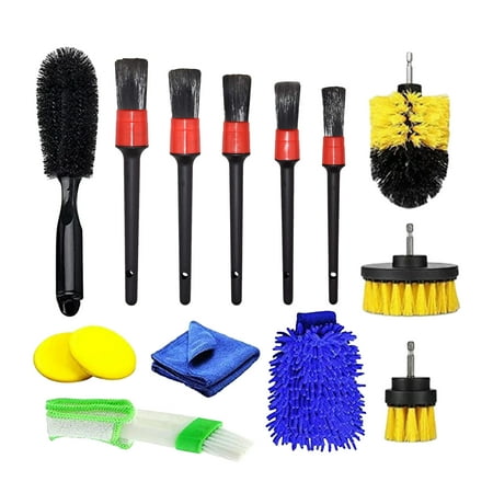 Yeacher 14PCS Car Detailing Brush Kit Set 5 Detail Brush 3 Drill Brushes 2  Car Wash Éponge Vent Brosse Microfibre Gant pour Auto Intérieur Extérieur  Détaillant Nettoyage