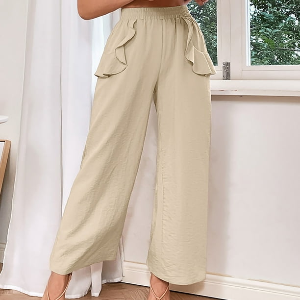 Wide Leg Capri Pants for Women Casual Summer Wide Leg Pants Elastic High  Waisted Cropped Lounge Trousers with Pockets