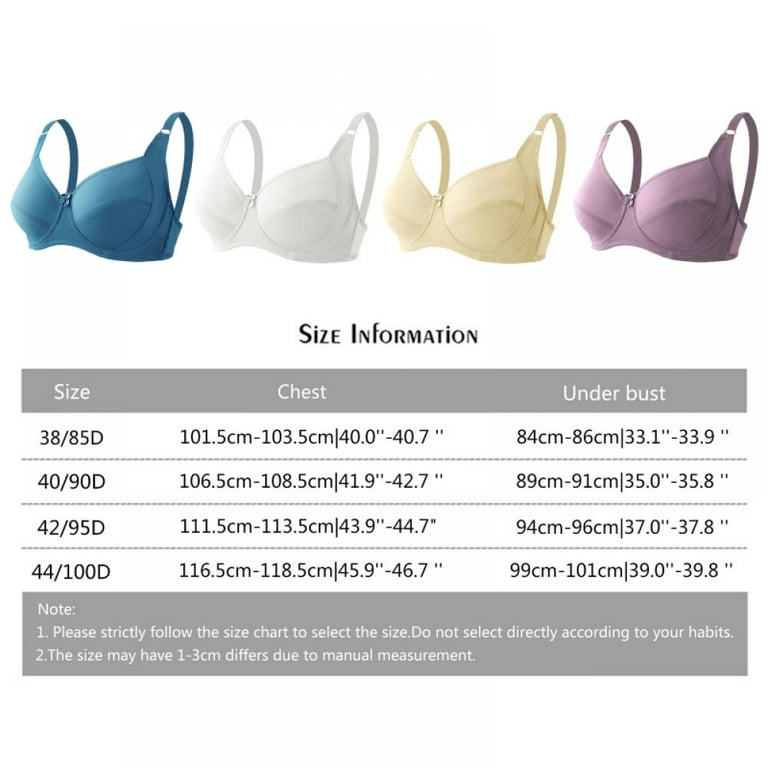 Women's Large D-Cup Seamless Gathering Bra Solid Color Smooth Soft  Breathable Chest Support Underwear Simple Daily Bralette, Full Coverage  T-Shirt Bra(3-Packs) 