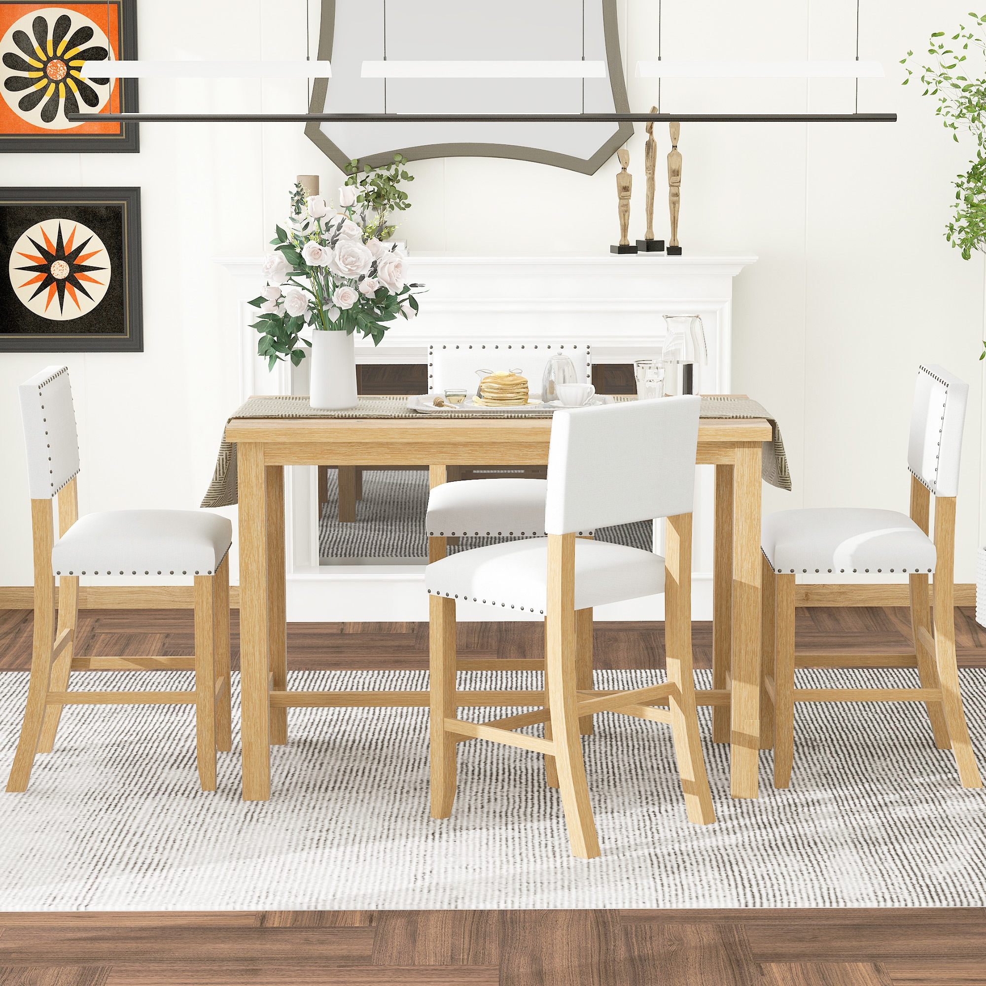 Euroco 5 Piece Dining Table Set  for 4, 52" Counter Height Table Set with 4 Chairs  for Small Space