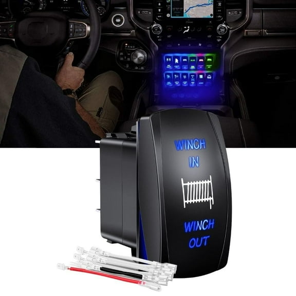 Waywe Winch Rocker Switch Momentary Toggle Switch On Off On Switch DPDT 7Pin 12V 24V Switch Jumper Wires Winch in Out Switch Blue for Cars Trucks Caravans Boats