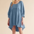 thumbnail image 1 of Vestido de manga Linterna Casual Una línea Mujer Color sólido Traje diario Ygjytge Azul T S para Mujer, 1 of 5