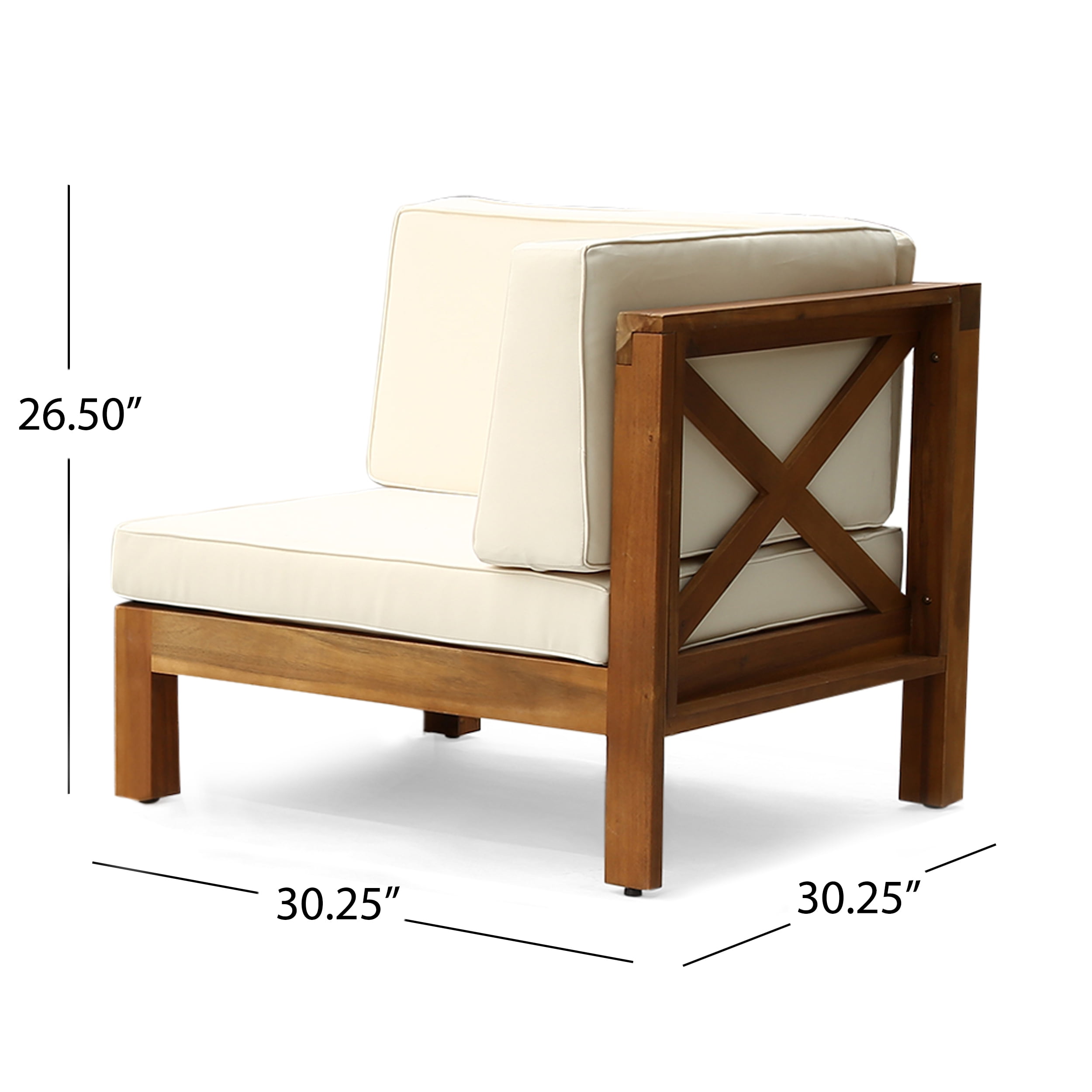 Luella Outdoor Modular Sectional Acacia Wood Loveseat with Cushions, Teak, Beige