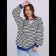 thumbnail image 5 of Sudaderas A Rayas para Mujer, Camisetas de Larga con Cuello Redondo de Gran Tamaño, Jersey Y2K, Ropa de Moda de Otoño Azul L, 5 of 9
