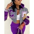 thumbnail image 6 of LW Plus Size Autumn Two pieces set Crop coat Letter Decor Top +solid Pants Set women warm Hoodie jacket & pants 2pcs set, 6 of 6