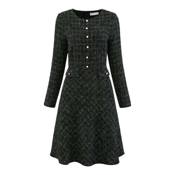 DARING DIVA A-Line Tweed Vintage Work Flare Dress S Black