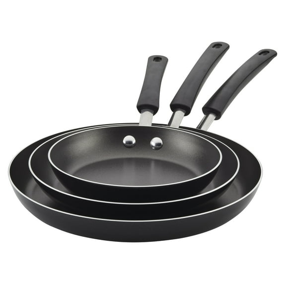Farberware Easy Clean 3 Pcs Nonstick Frying Pans / Skillets, Dishwasher Safe, 8 Inch, 9.75 Inch, 12 Inch, Black
