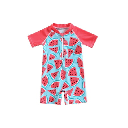 

Bagilaanoe Toddler Baby Girl One-Piece Swimsuit Watermelon Print Short Sleeve Zipper Rashguard Swimwear 12M 24M 3T 4T 5T 6T Kids Bathing Suit
