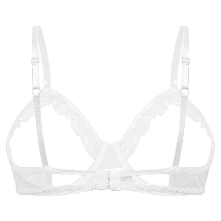 CHICTRY Womens Sheer Lace 1/4 Cups Bra Tops Open Cups Underwire Push Up  Brassiere Lingerie White 4XL 