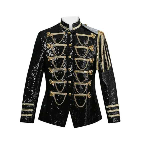 WAENQINLA Blazer Men Prince Charming Blazer Jackets Fashion Sequins Tuxedo Bling Uniform Sports Coat Drummer Suit Jackets