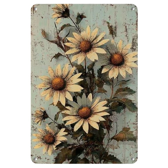Vintage Daisy Metal Wall Art - Rustic Iron Floral Decor Sign, 8x12 Inches, Easy to Hang for Home, Bar, Cafe & Garden - Iron Retro Style Wall Decor, Garden Decoration | Distressed Look