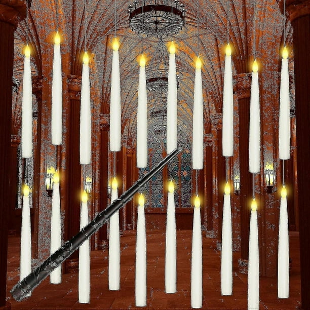Halloween Decorations, 12pcs Floating Candles Led With Magic Wand Remote, Hanging Flameless Candles, Flickering Warm Light Candles Decor
