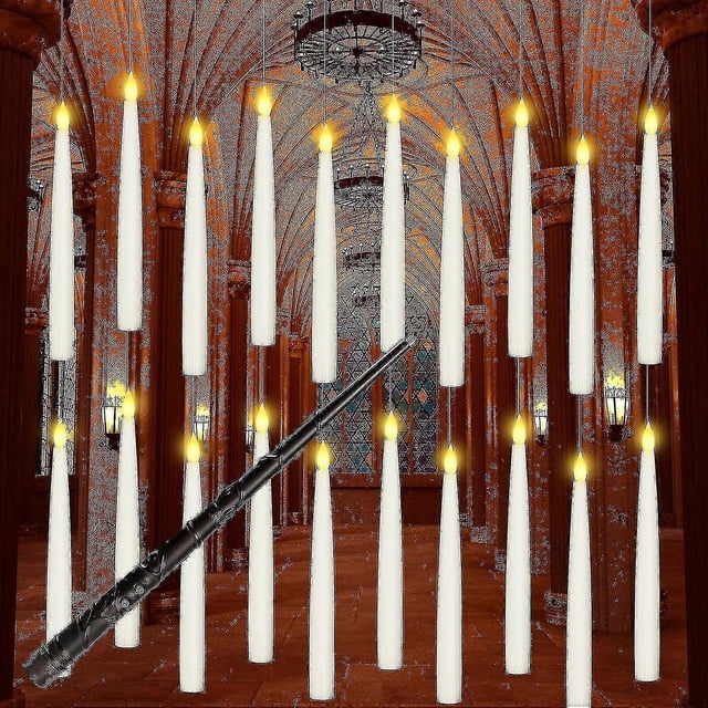 Halloween Decorations, 12pcs Floating Candles Led With Magic Wand Remote, Hanging Flameless Candles, Flickering Warm Light Candles Decor