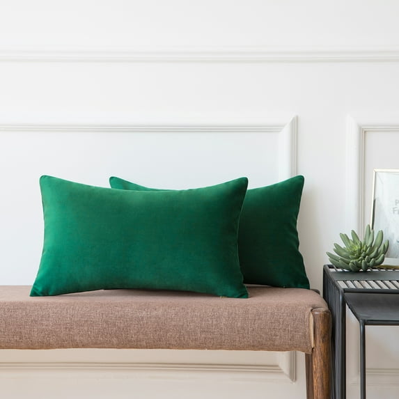 Ashler Soft Velvet Throw Pillow Cushion Home Decorative, Dark green, 12 x 20 inch, 2 Packs