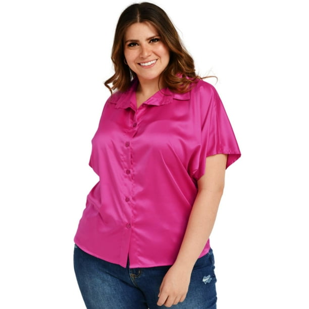 Blusa camisera de satín Roman Fashion Fiusha fucsia Talla Extra 42