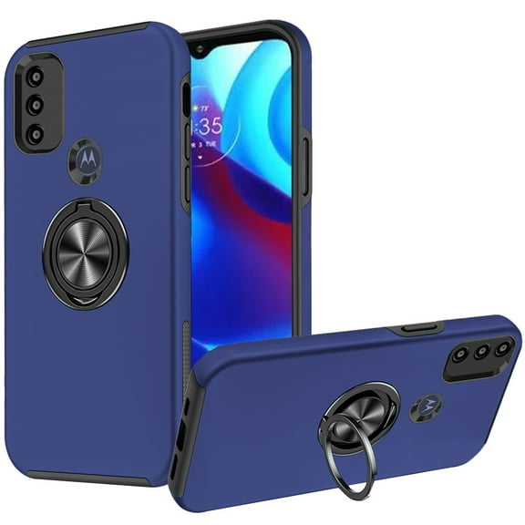 For Motorola Moto G Pure Hybrid 360 Degree Rotatable Metal Invisible Ring Stand Holder Fit Magnetic Car Mount Shockproof Cover ,Xpm Phone Case [ Blue ]