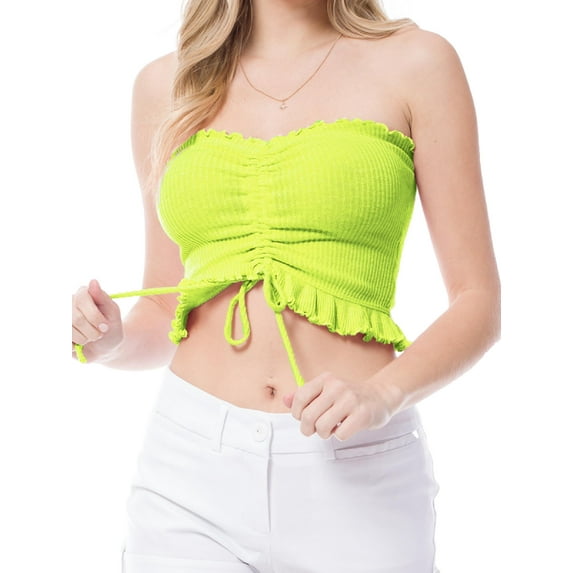 MixMatchy Women's Sexy Frill Knot Front Knit Strapless / Strap Tube Crop Top