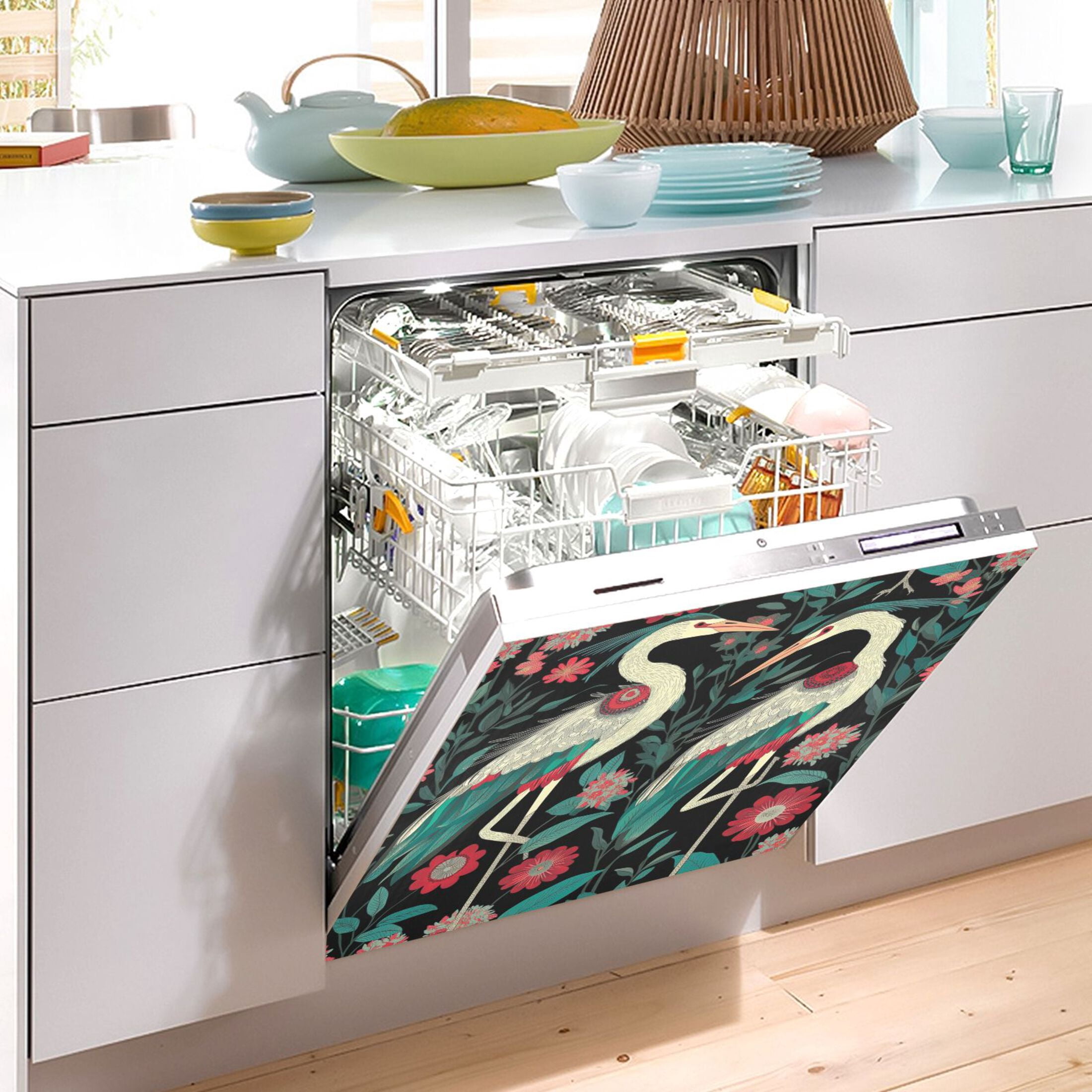 Dishwasher Magnetic Sticker 23x26 Inch Refrigerator Magnetic Sticker Washing Machine Magnetic Sticker Kitchen Panel Magnetic Sticker Home Decor Two Cranes