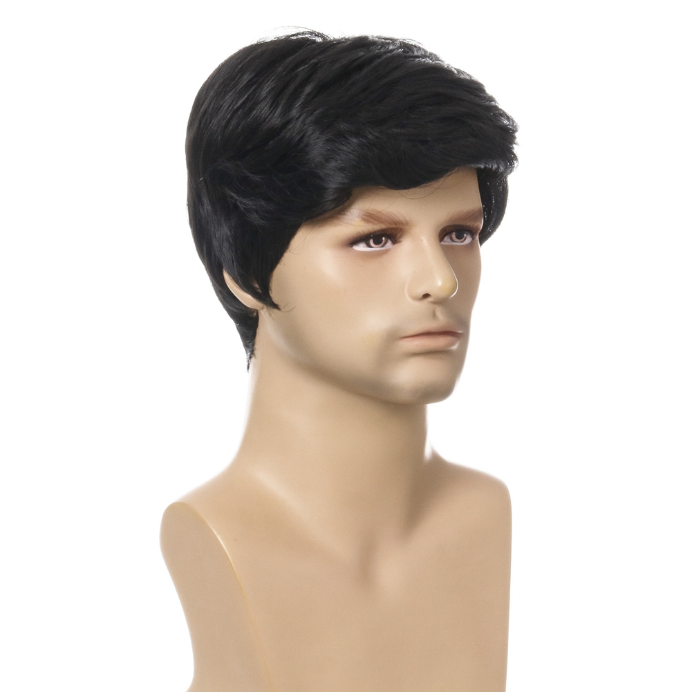 Fashion Wig Short Black Male Straight Synthetic Wig for Men Hair Fleeciness Realistic Natural Black Toupee Wigs - image 5 of 8