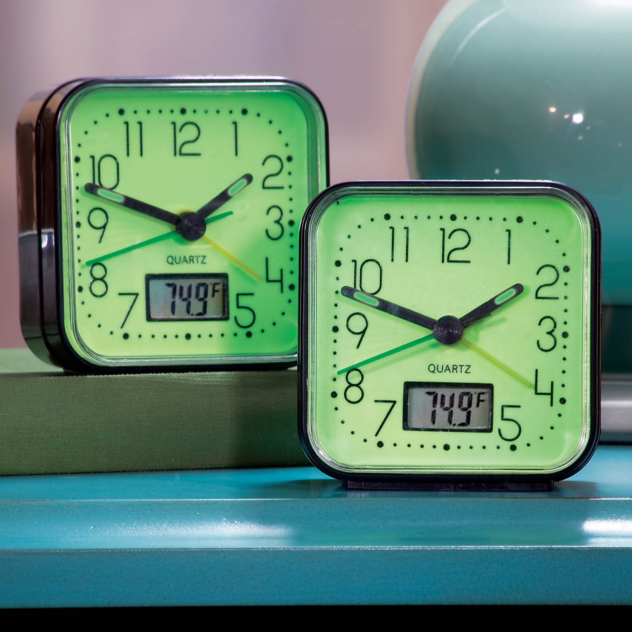 Collections Etc Glow in The Dark Alarm Clocks 2 Pc, Black