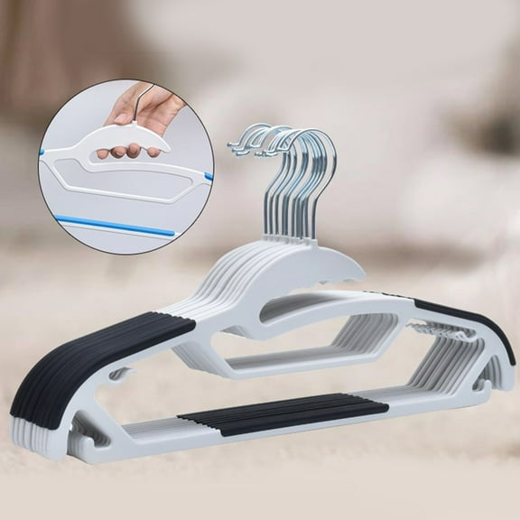 WHAMVOX Black Plastic Hangers with Non Slip Grip for Hanging Clothes and Strong 10 Pieces