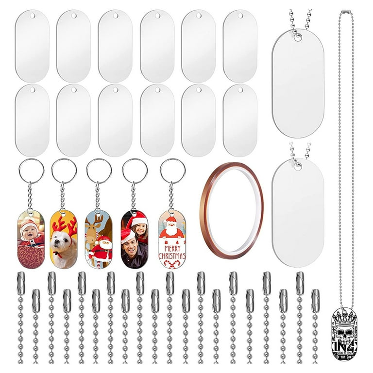 51x Sublimation Blank Double Side Heat Transfer Aluminum Dog Tags Keychains  Heat Transfer Blank Board for Key Ring Craft