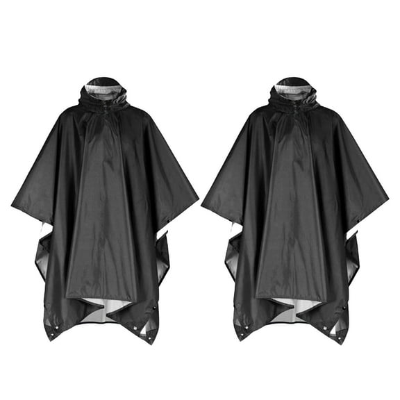 AUQ 2Pcs Rain Poncho Polyester Taffeta with Silver Coating Rain Ponchos for Adults,Premium Copper Grommet Ponchos Adult with Hidden Button,Black