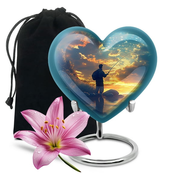 Yatskia Sunrise Fisherman Large Memorial Urns for Human Ashes Adult Mother and Father, Decorative Cremation Urn for Adult Ashes, (Heart Large, 8 Inch)