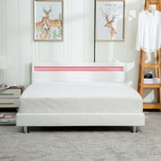 Queen Bed Frame w/ LED Light Headboard Bedroom Upholstered Platform Bedding Set White