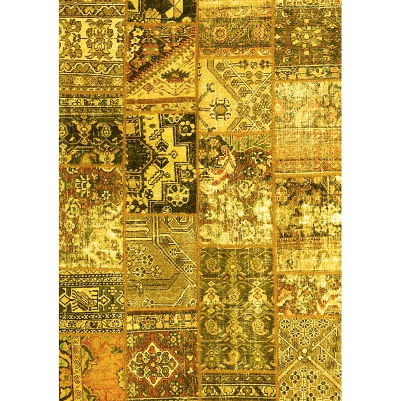 Ahgly Company Indoor Rectangle Patchwork Yellow Transitional Area Rugs, 2' x 3'