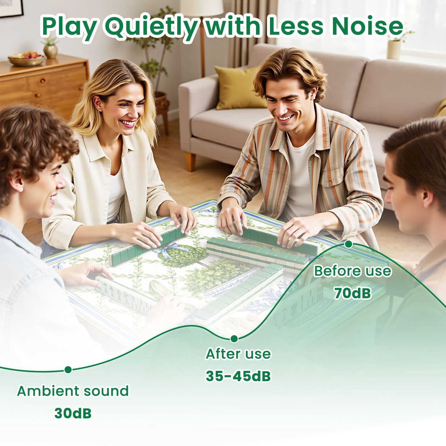 Mahjong Mat 31.5" x 31.5" Watercolor Green Bunny Topiary Garden Blue Bows Classic Urn Leaf Non-Slip Noise Reduction Chic Portable Gaming Table Cover for Family Game Night & Gift