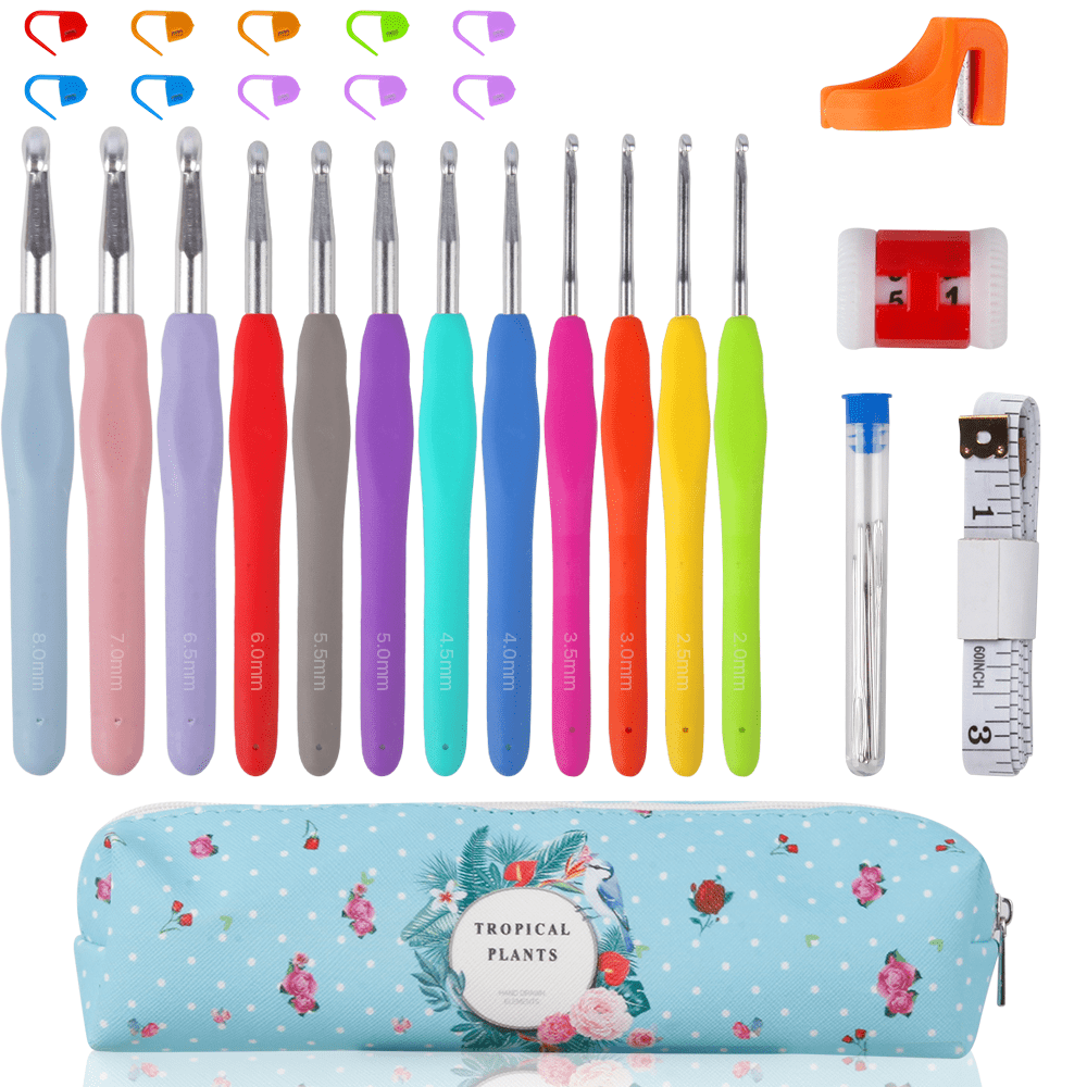 SUPTREE Ergonomic Crochet Hook Sets 2mm-8mm Size - 12 Piece Set Extra-Long Crochet Needles with Soft Rubber Grips