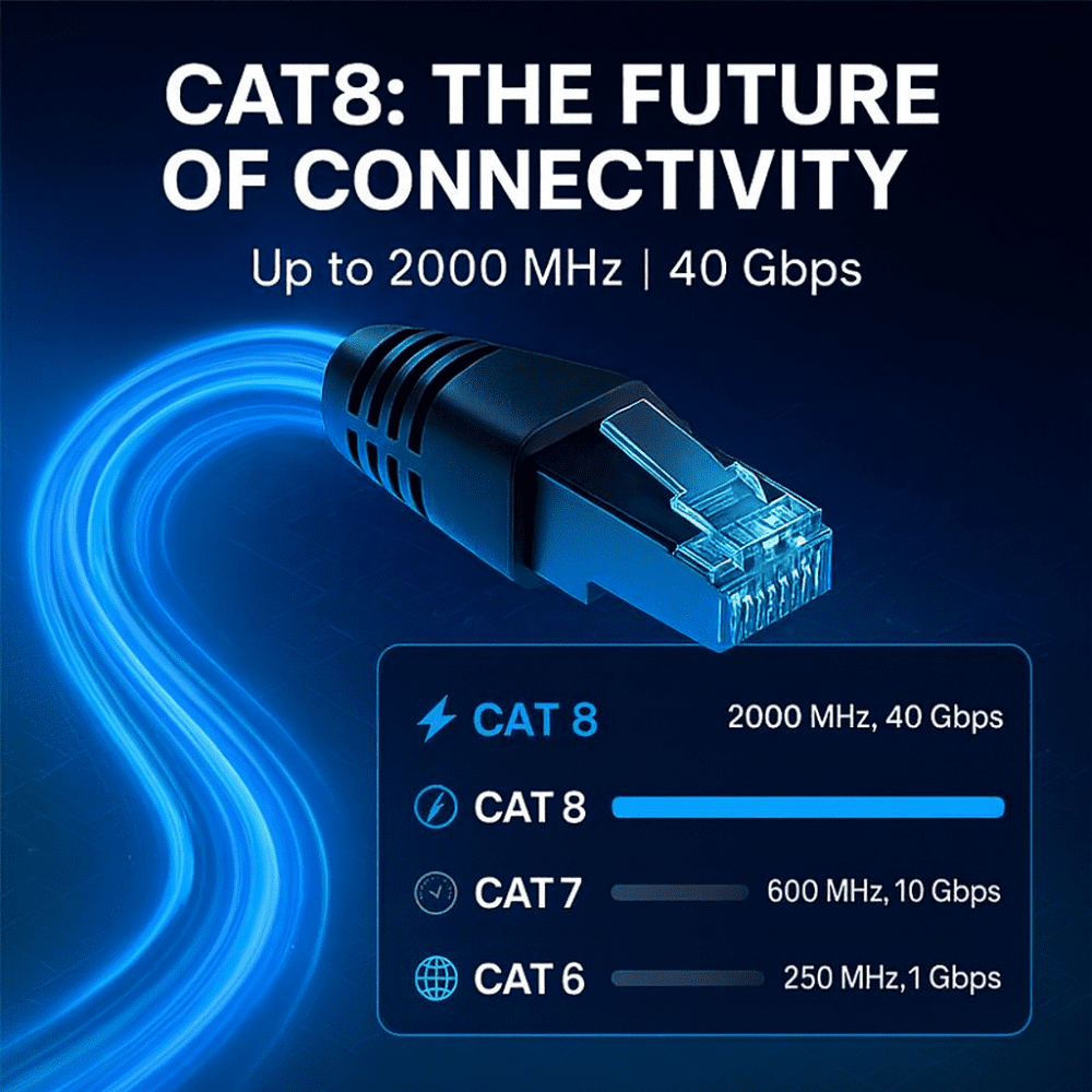 Cat8 Round Ethernet Cable 1000ft, 1 Pc Pack, 40Gbps 2000MHz Network Patch Cord, S/FTP Shielded LAN Cable, for Gaming, Router, Modem, Laptop