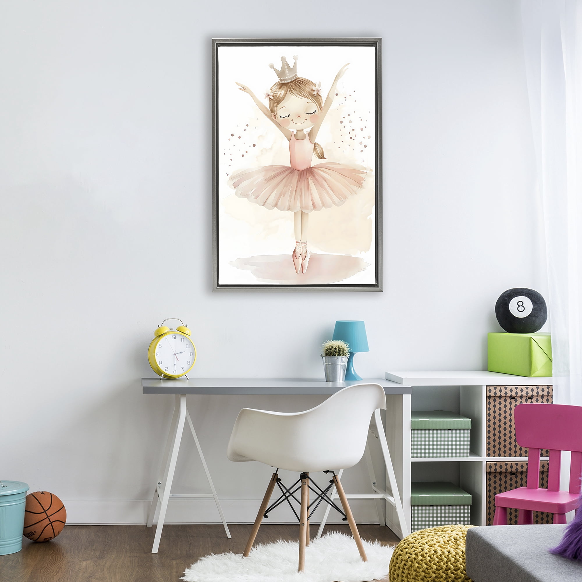 Stupell Industries Crowned Ballerina with Flowers Gray Framed Floater Canvas Wall Art, design by Creative Studio