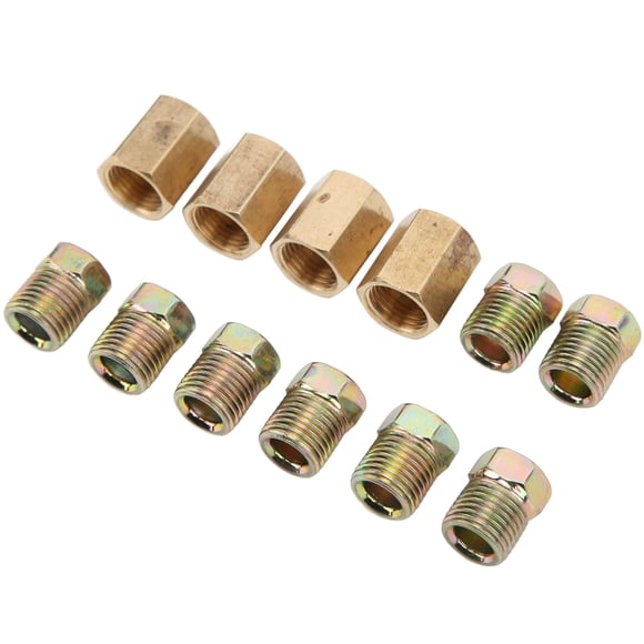 Brake Line Union, Lightweight Universal 12pcs High Hardness Brake Line Fitting Brass Rustproof for 1/4inch Brake Tube