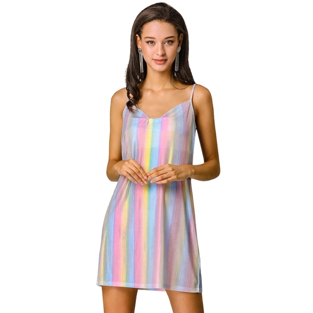 Minivestido De Fiesta Con Tirantes Finos Metálicos Brillantes Para Mujer Multicolor XL
