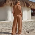 thumbnail image 5 of Women's Sleeveless Lapel Neck Two Piece Set, Casual Cowl Neck Vest Top and Wide Leg Pants Lounge Set, Summer Flowy Loose Fit Matching Outfits, Fashion Solid Color Jumpsuit Alternative Khaki L, 5 of 6