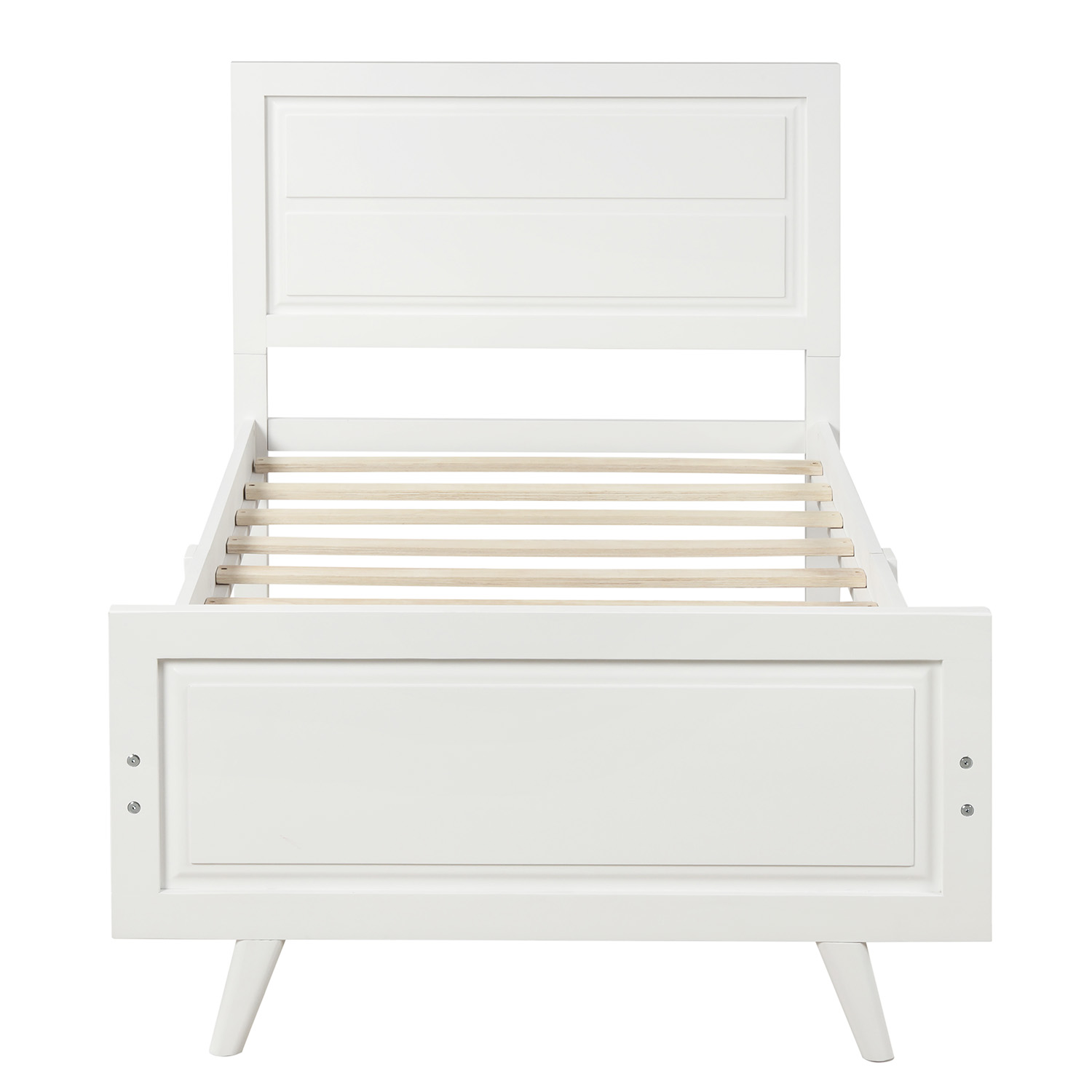 Twin Bed Frame with Headboard, Wood Single Bed Frame Wood Platform Bed, Twin Single Bed Frame w/ Wood Slat, Twin Platform Bed Frame for Kids, Platform Twin Bed Frame No Box Spring Needed, White, R108 - image 3 of 6