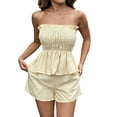 thumbnail image 3 of Gifts Dianli Fashion Women Ruffled Stripe Print Tube Top and Shorts Casual Two Piece Set, Trendy Sleeveless Pullover with Elastic Waist, Stylish Comfy Summer Lounge or Party Outfit Pink M, 3 of 7