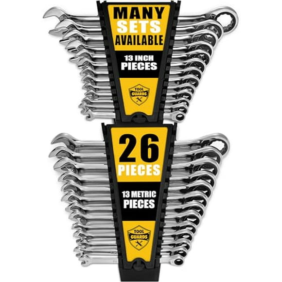 TOOLGUARDS Ratcheting Wrench Set 26pcs - Metric and Standard - With Rack Organizer - Wrenches - Combination Ratchet Wrench Set - 100% Lifetime Satisfaction Guarantee