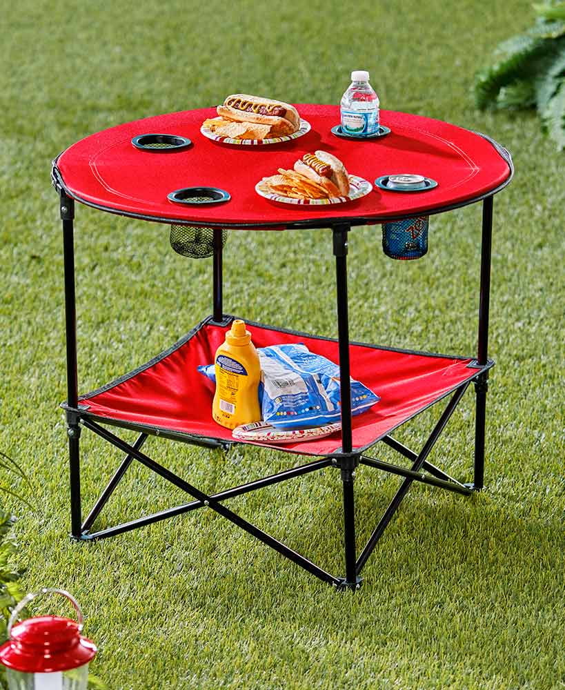 Folding Picnic Table with ShelfRed