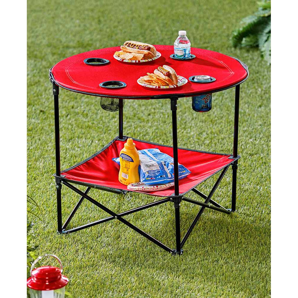 The Lakeside Collection Red Folding Picnic Table with Shelf Walmart